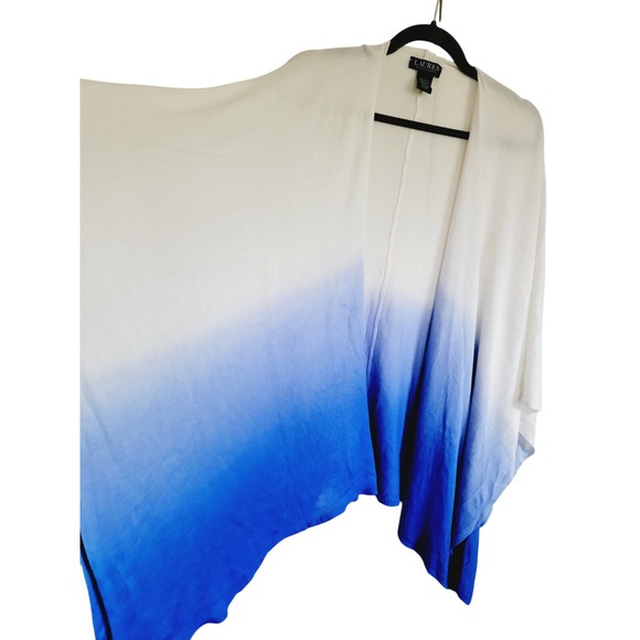 Lauren Ralph Lauren OS White & Blue Kimono Poncho Wrap Cape One Size Lightweight - Picture 5 of 8